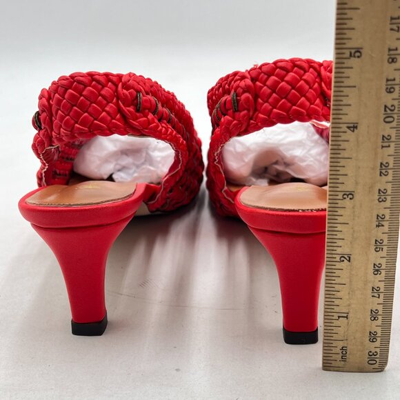Wo Wagas Red Slingback Strap Square Toe Pump Slip On Low Kitten Heels Sandals - Picture 5 of 8